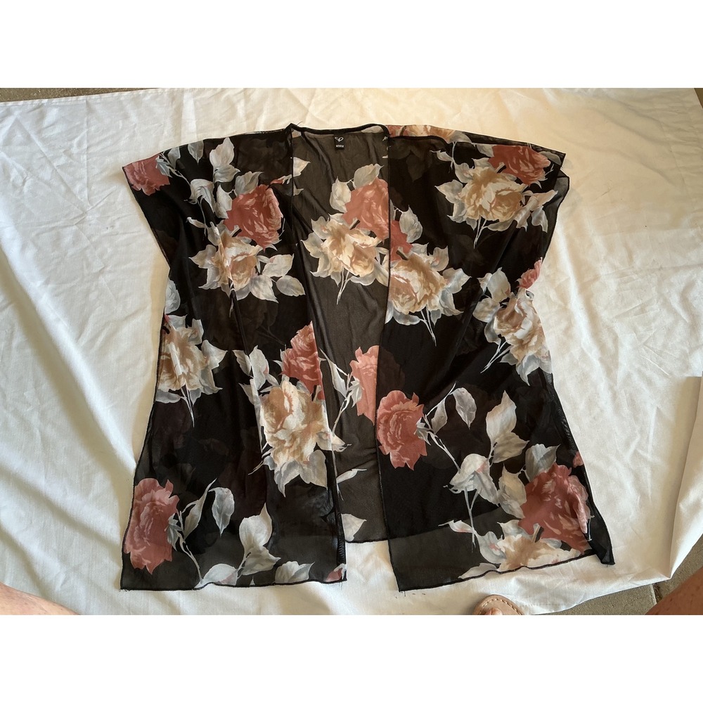 Windsor Floral Mesh Kimono Cardigan Women‎ OS Black Pink Excellent Sheer Boho